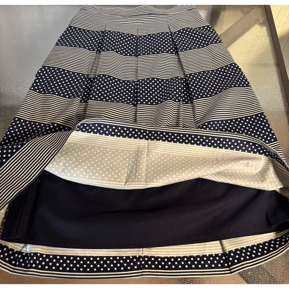 Boden Skirt Womens 4 Pleated Midi Polka Dot Striped Nautical Teacher Navy Blue - Picture 6 of 7